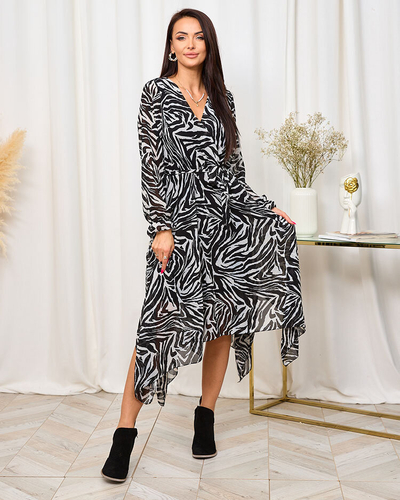 Royalfasion Rochie lungă pentru femei, alb-negru, cu imprimeu la modă