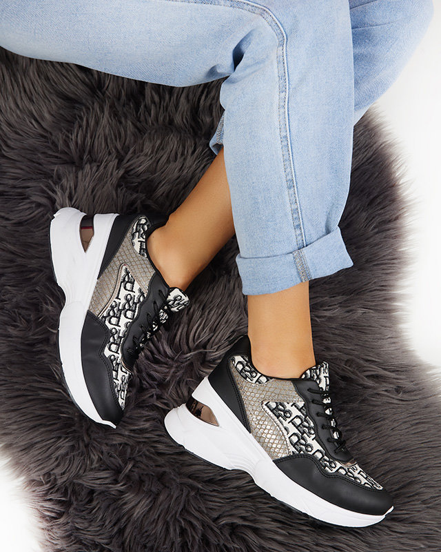 Tenisi negri de damă cu imprimeu și pană Suwill ascunsă - Încălțăminte