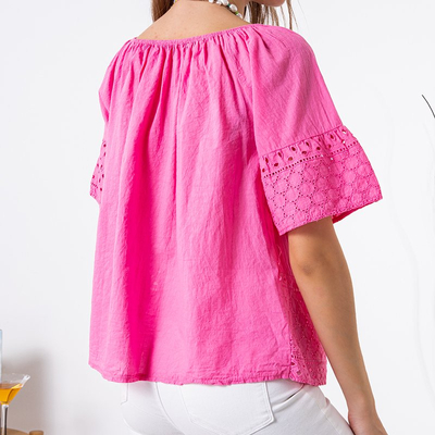 Bluză fucsia pentru femei cu broderie ajurată - Îmbrăcăminte