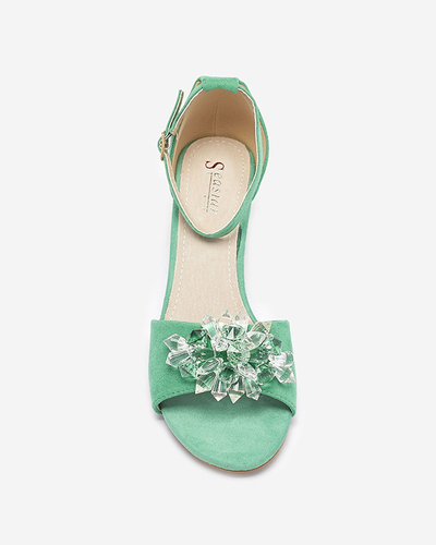 Sandale de damă verzi pe post de montură cu cristale decorative Cerosso- Footwear