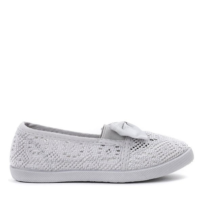 OUTLET Tenisi gri pentru fete cu fundita din satin Sugar Boomb - Incaltaminte