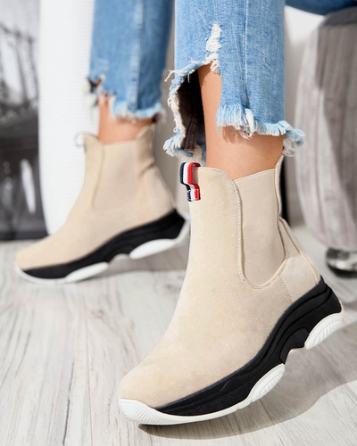 Cizme de damă din piele ecologică izolată de culoare bej Ducti- încălțăminte