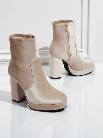 Botine de damă cu toc gros, tip velur Miss