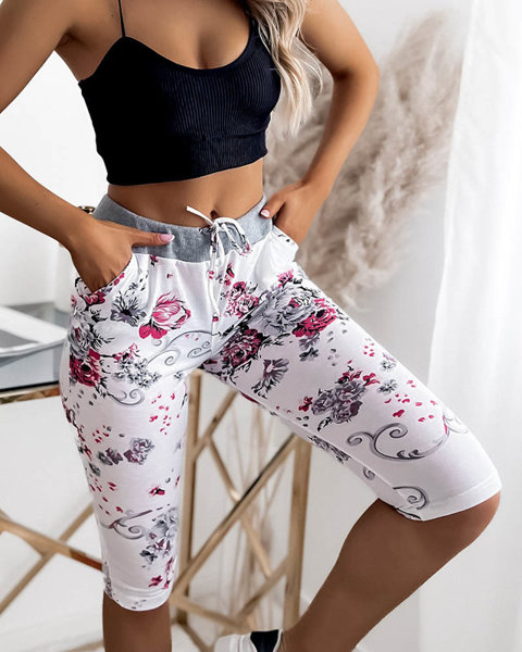 Pantaloni scurți 3/4 damă roz și alb PLUS SIZE - Îmbrăcăminte