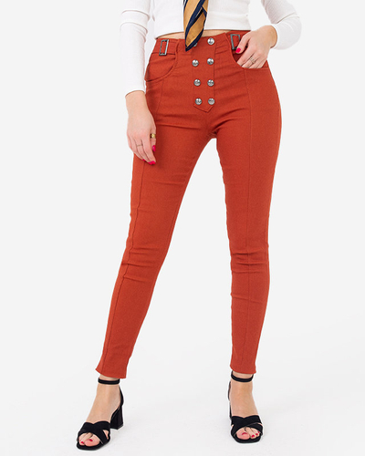 Tregging de dama maro din stofa cu nasturi decorativi - Imbracaminte