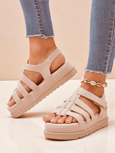 Sandale Royalfashion - Caligae Bež Antilop na Platformi - Idealne za Leto i Proleće