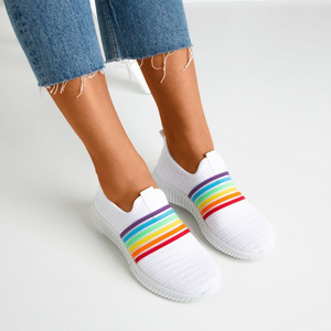 Białe sportowe buty damskie typu slip - on Rainbow - Obuwie