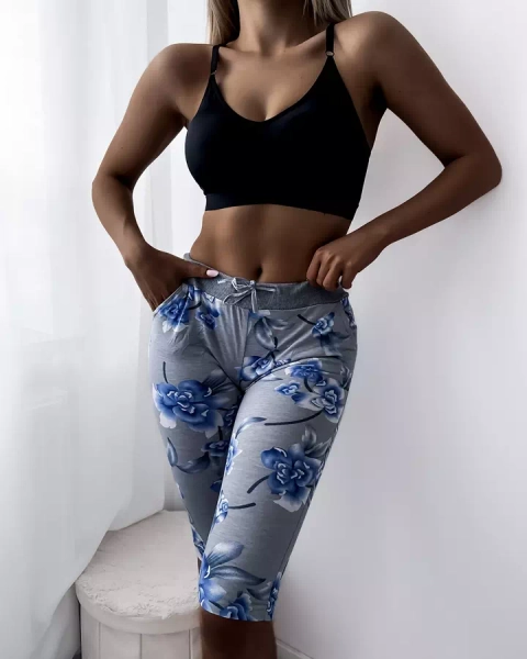 Pantaloni scurți de damă gri 3/4 lungime cu model floral - Îmbrăcăminte