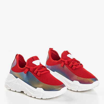 OUTLET Tenisi roșii de damă cu inserție multicoloră Isis - Încălțăminte