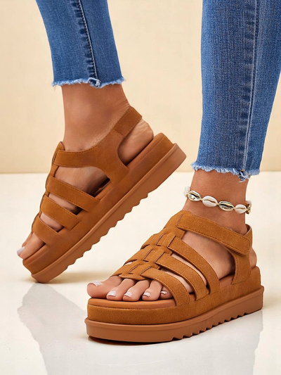 Sandały damskie Callista Camel pe platforma Royalfashion skura ekologiczna