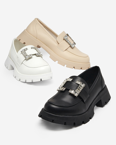 OUTLET Pantofi dama alb mat cu catarama Vusito argintie - Incaltaminte