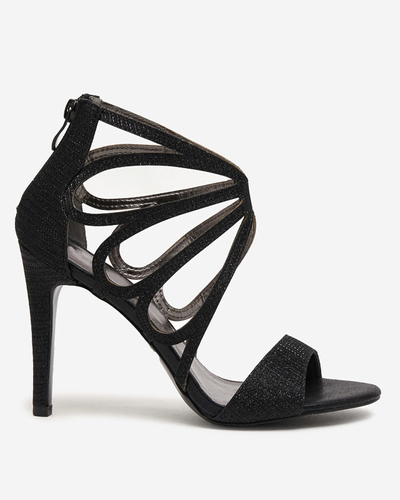 OUTLET Sandale dama brocart negre pe toc inalt Ricata - Incaltaminte
