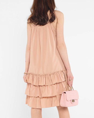 Rochie de dama cu bretele camel cu volane - Imbracaminte