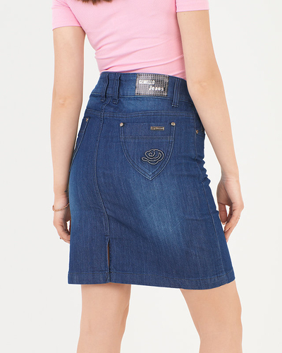 Fusta de damă din denim bleumarin deasupra genunchiului - Îmbrăcăminte