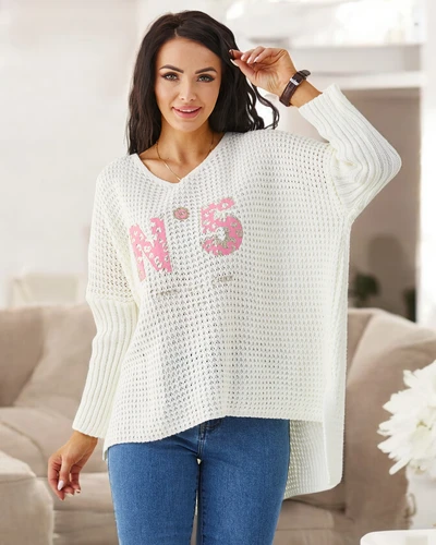 Pulover tricotat din acril pentru femei Royalfashion cu inscripții