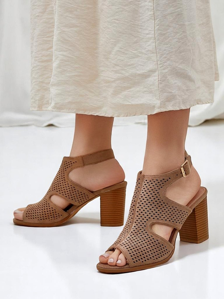 Royalfashion Sandale perforate cu toc masiv pentru femei Abetle