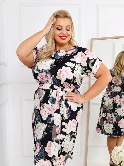 Rochie midi Royalfashion pentru femei cu mâneci scurte și funda cu trandafir