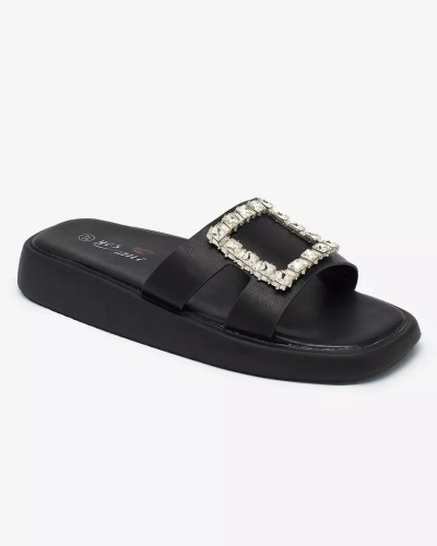 Royalfashion Șlapi de damă negri cu cristale Telika