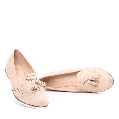 Beżowe lordsy nabite dżetami Tegan- Obuwie