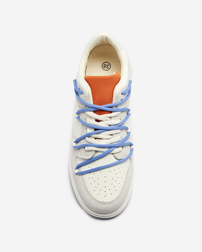 Adidași sport de damă alb-gri cu șireturi albastre Olierinc - Încălțăminte