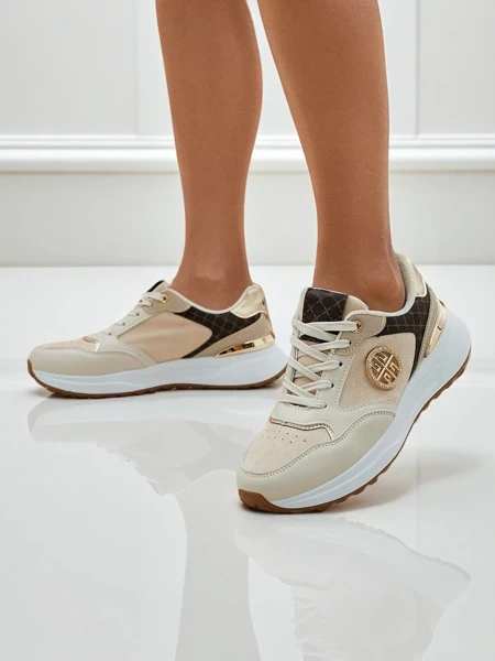 Calista Verona beige damessneakers met platte hak - 4 cm eco-leer