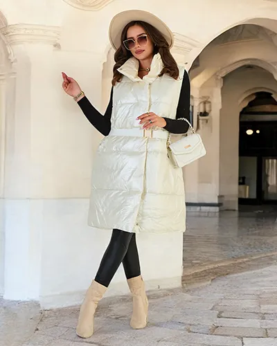 Royalfashion Vestă lungă pentru femei a'la leather