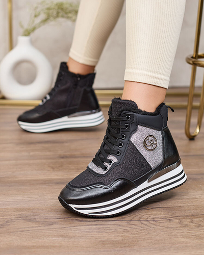 Royalfashion Adidași sport de damă negri cu sclipici Kawellas