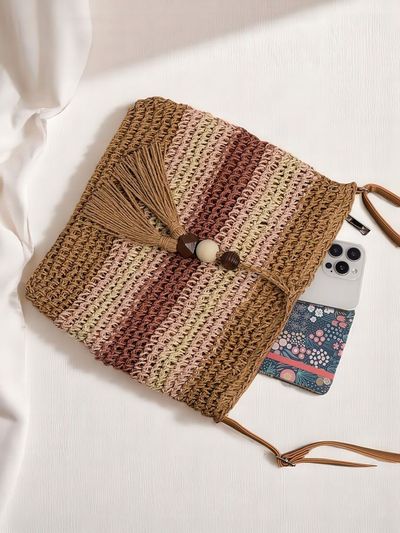 Royalfashion Geantă de damă mică din paie Stripe Charm Mini