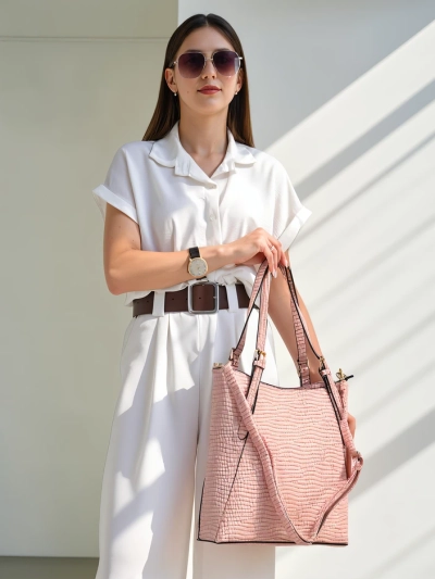Royalfashion Geantă mare din piele ecologică lucioasă pentru femei, cu embossing