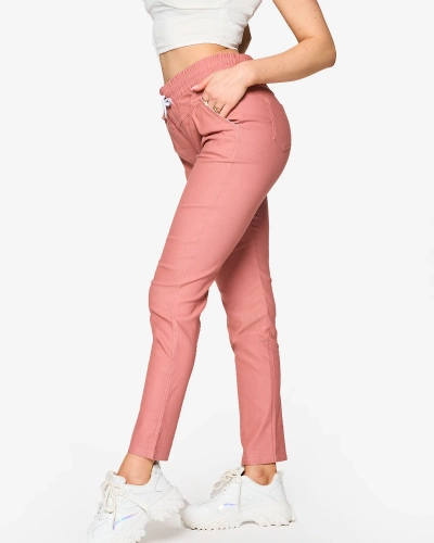 Pantaloni drepți din stofă de damă în roz PLUS SIZE- Îmbrăcăminte