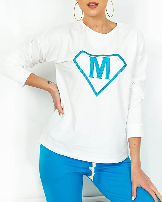 Set trening sport alb-albastru pentru damă cu ecuson - Îmbrăcăminte