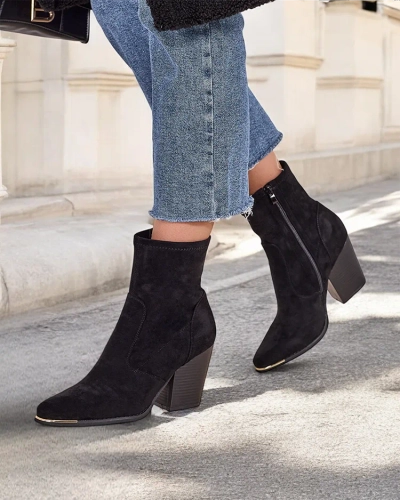 Cizme pentru femei din eco-sueda Royalfashion pe toc stiletto Gris