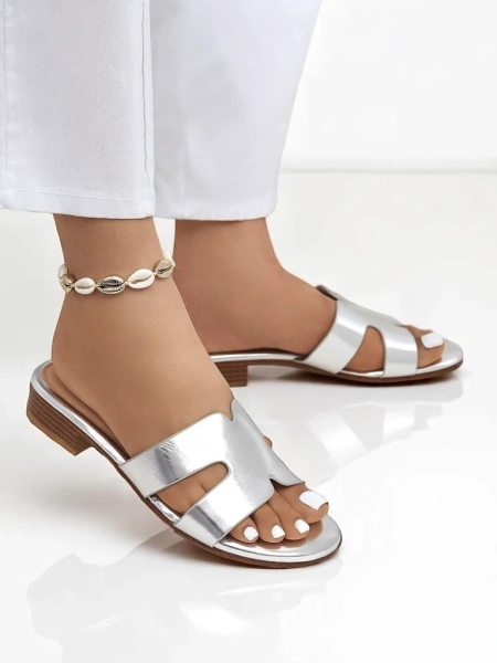 Royalfashion Dammen Pantoletten op flaacher Sohle SilverEase