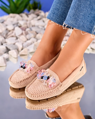 Royalfashion Mocasini pentru femei maro deschis maro deschis cu cristale decorative Cizzas