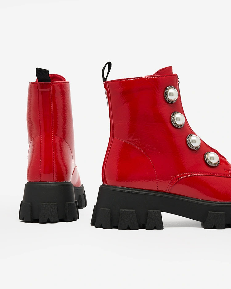 Royalfashion Cizme roșii lăcuite pentru femei cu perle Asiciu