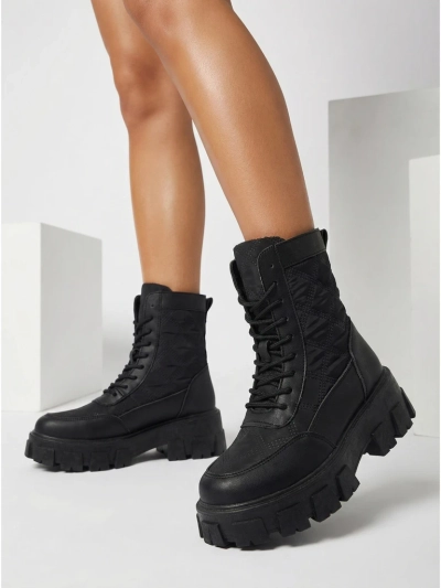 Botine de damă Solvi cu șireturi din piele ecologică