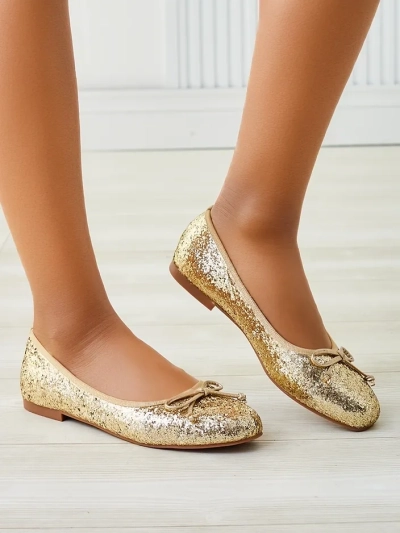 Pantofi balet pentru femei Royalfashion cu sclipici și o fundiță Aramie