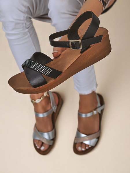 Royalfashion Sandale wedge pentru femei cu strasuri Allona