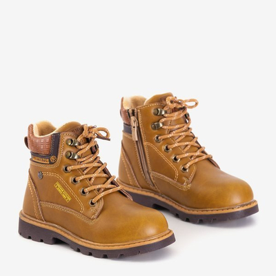 Cizme de drumeții pentru băieți de culoare maro deschis cu inscripții Navide - Încălțăminte