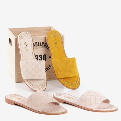 Beżowe klapki ze złotymi dżetami Billi - Obuwie