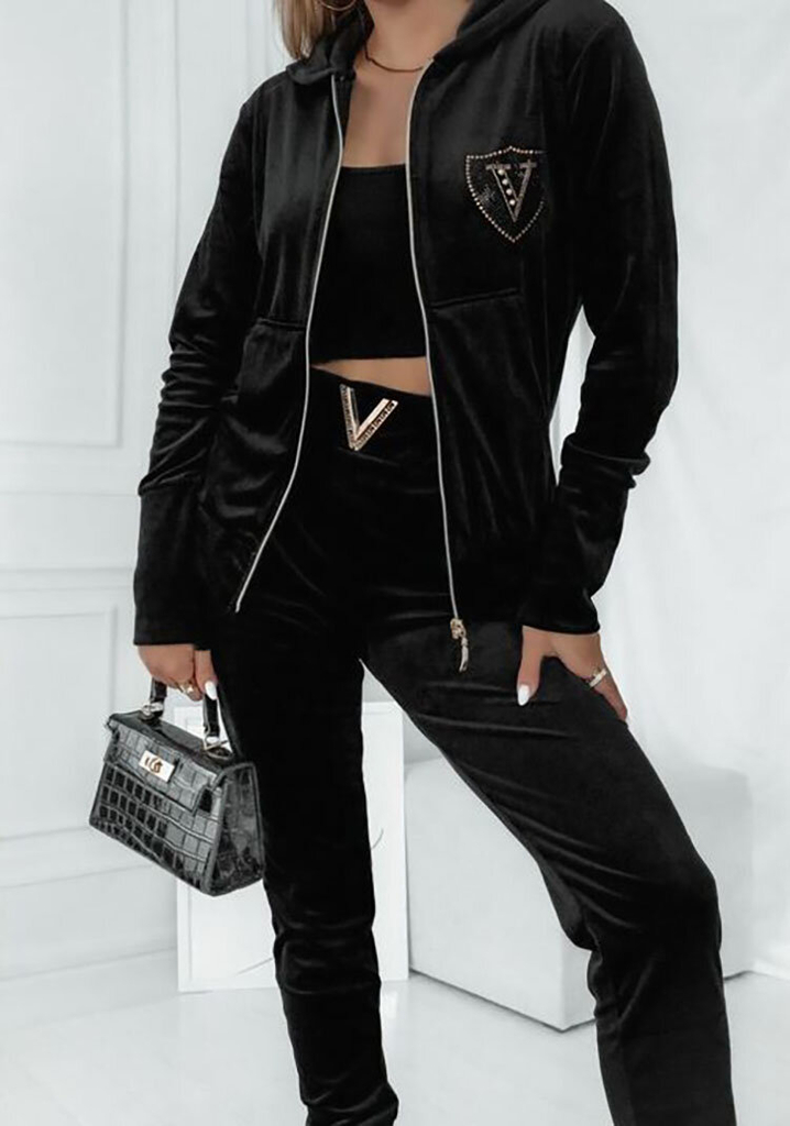 Royalfashion Set trening negru de catifea pentru femei