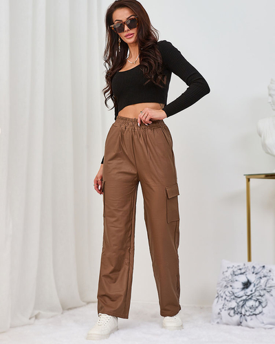 Royalfashion Pantaloni de luptă pentru femei maro din piele ecologică
