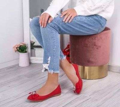 OUTLET Balerini roșii din piele ecologică Londra - încălțăminte