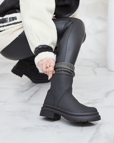 Royalfashion Cizme negre mate pentru femei cu talpă mai groasă Holeopi
