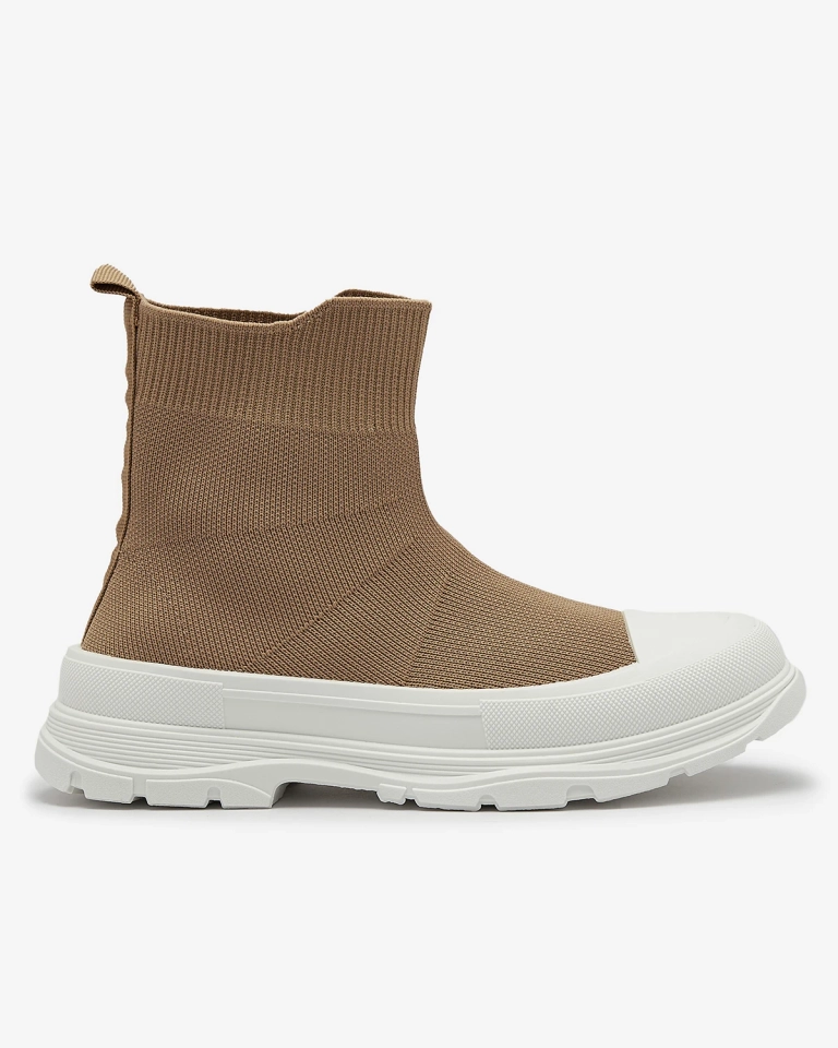 OUTLET Maro deschis Pantofi sport de damă cu șiret înalt a'la sneakers Vertiks - Încălțăminte