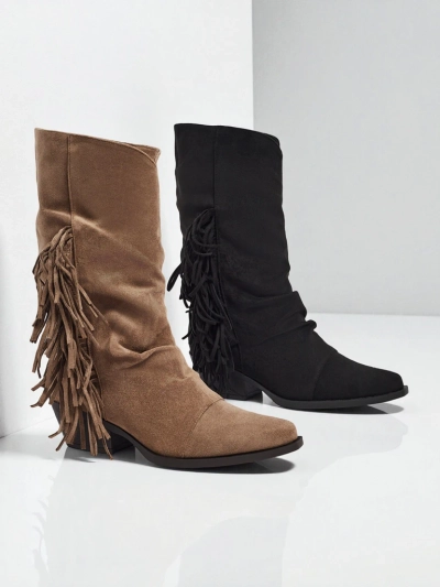 Botine cowboy de damă cu toc și franjuri Selva