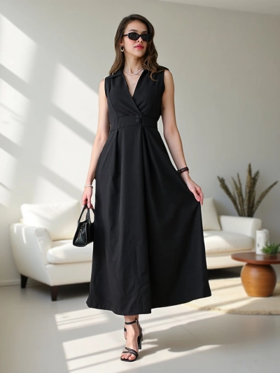 Rochie fără mâneci Royalfashion pentru femei cu guler înfășurat Bizness