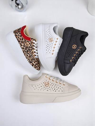 Sneakers de damă Callista bej, piele ecologică, de primăvară, cu toc plat