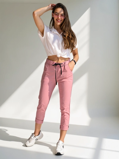 Pantaloni skinny din viscoză pentru femei Royalfashion cu un legat la talie