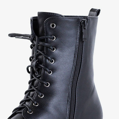 Ghete dama cu toc plat negru, cu perle Minot - Încălțăminte